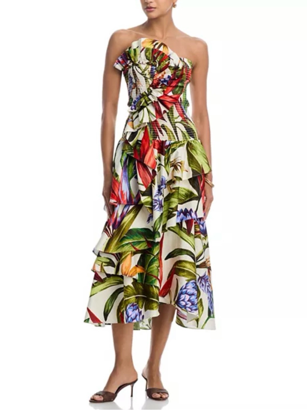 Florart Strapless Tiered Midi Dress